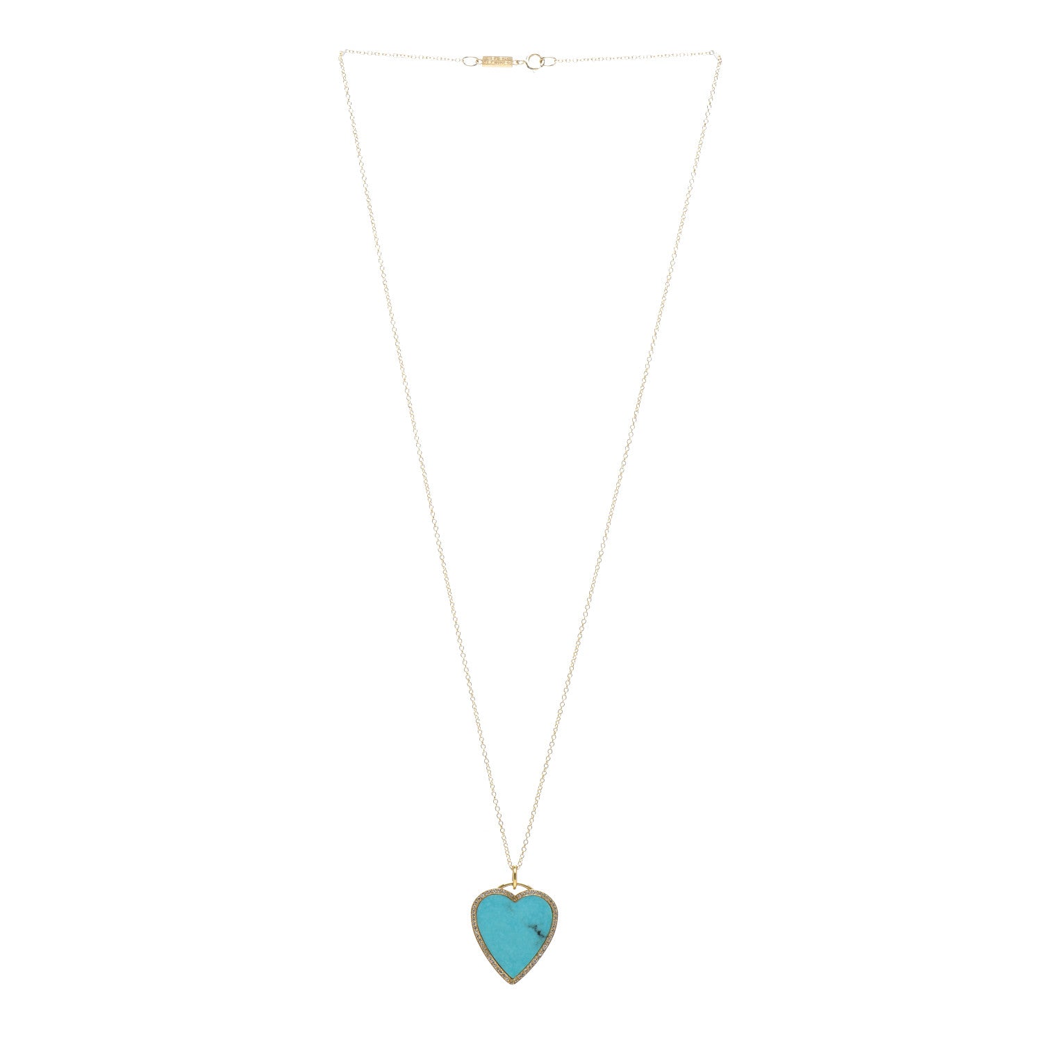 Jennifer Meyer 18K Yellow Gold Diamond Turquoise Heart Pendant Necklace 3 of 4