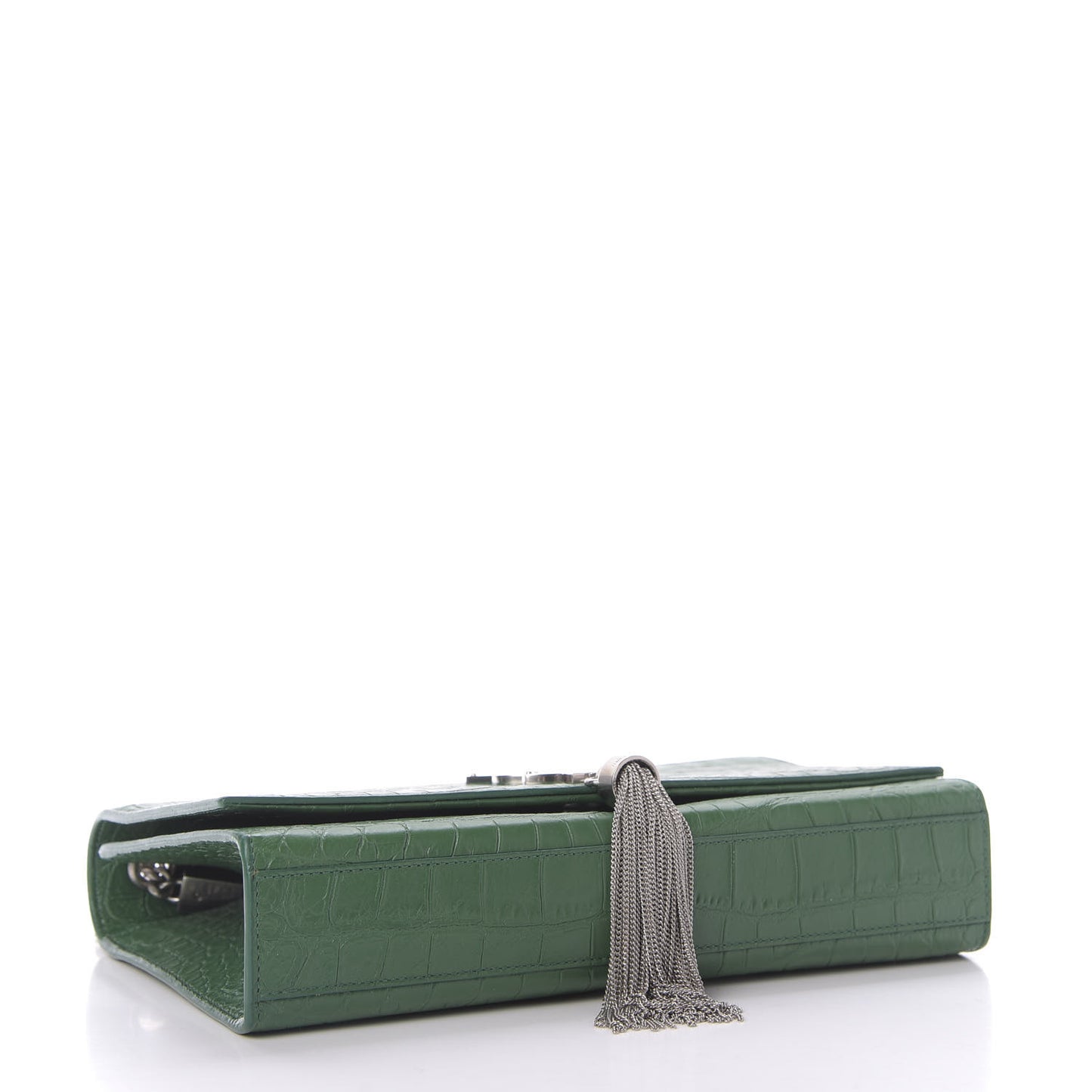 Calfskin Crocodile Embossed Medium Classic Monogram Kate Tassel Satchel Green