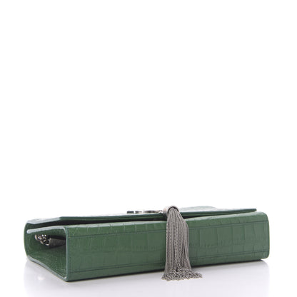 Saint Laurent Calfskin Crocodile Embossed Medium Classic Monogram Kate Tassel Satchel Green 4 of 8