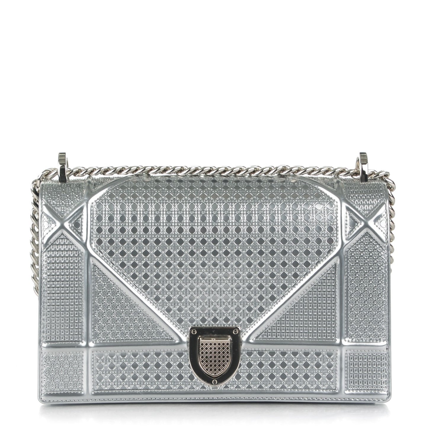 Metallic Patent Micro-Cannage Medium Diorama Flap Bag Silver