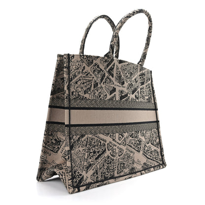 Christian Dior Canvas Embroidered Large Plan De Paris Book Tote Beige Black 3 of 9