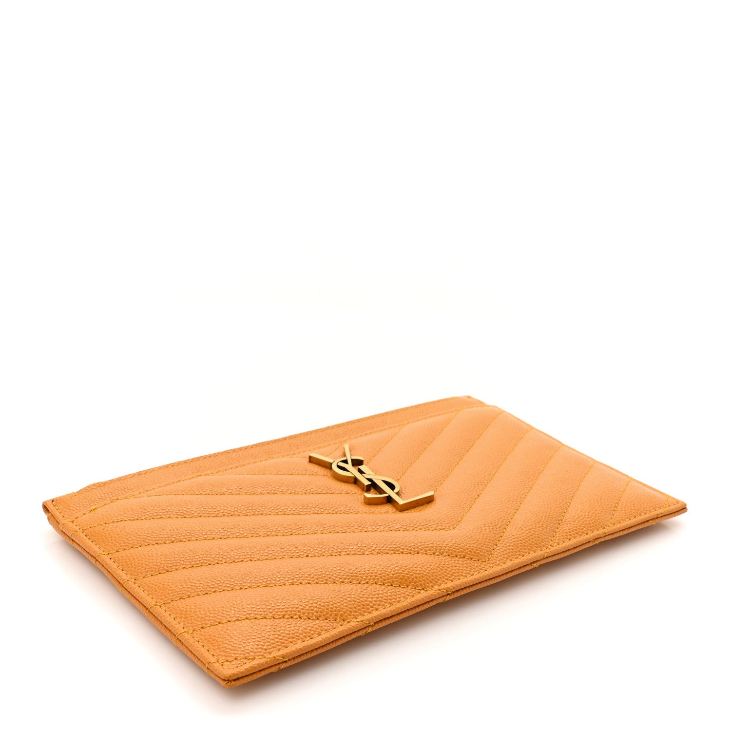 Saint Laurent Grain De Poudre Chevron Monogram Bill Pouch Senape Yellow 4 of 9