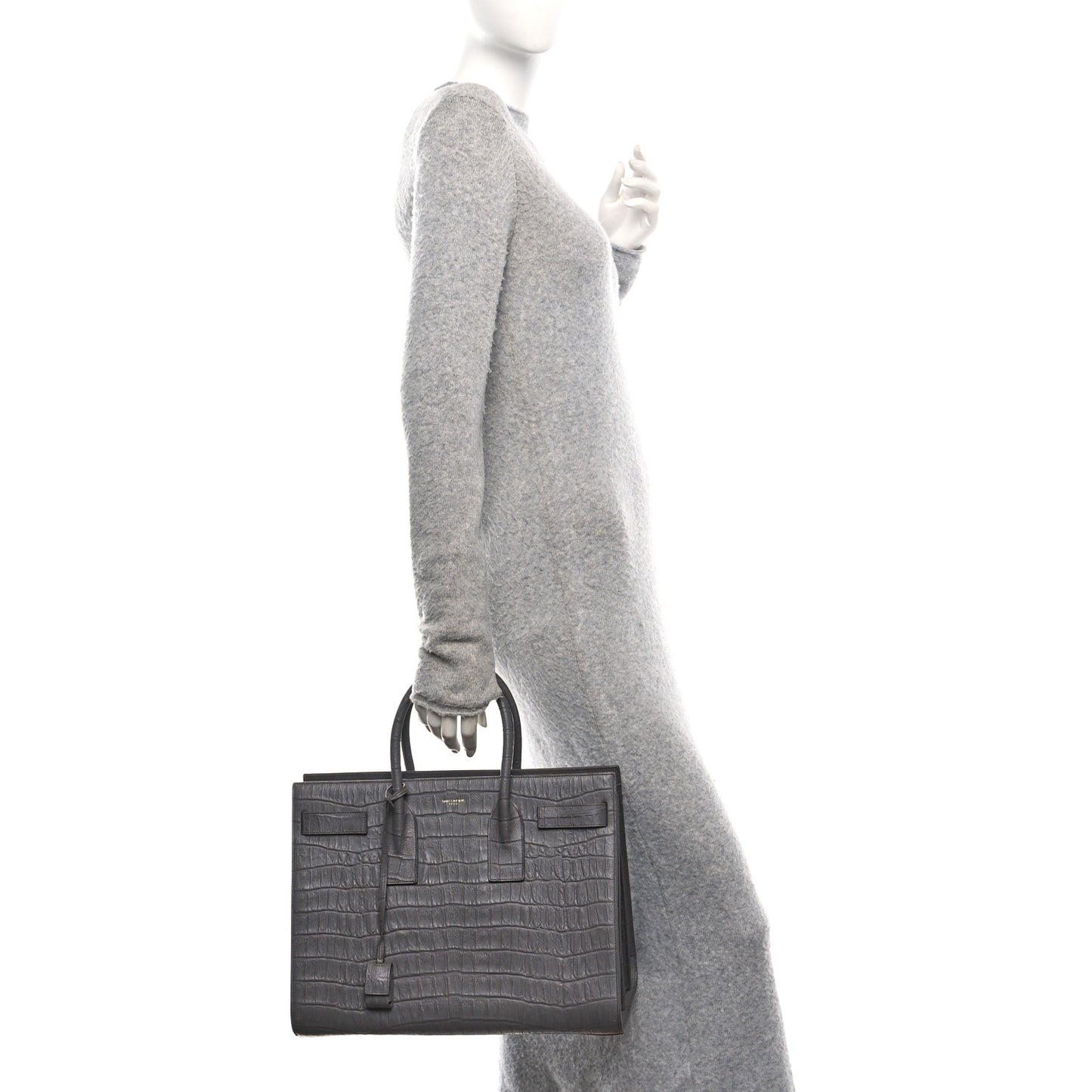 Calfskin Crocodile Embossed Large Sac De Jour Carryall Grey