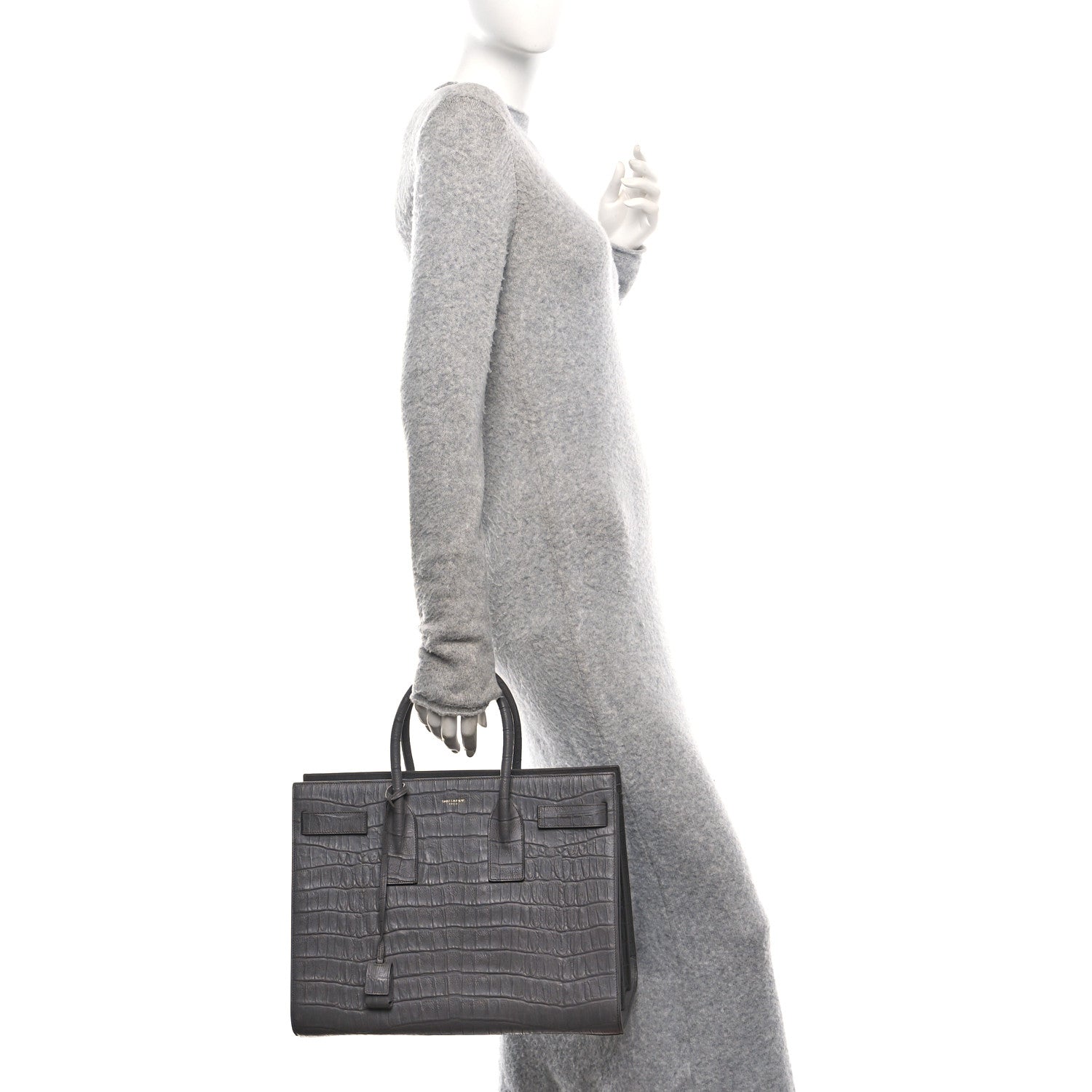 Saint Laurent Calfskin Crocodile Embossed Large Sac De Jour Carryall Grey 2 of 10