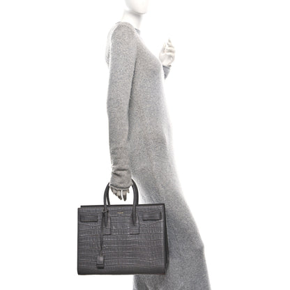 Saint Laurent Calfskin Crocodile Embossed Large Sac De Jour Carryall Grey 2 of 10