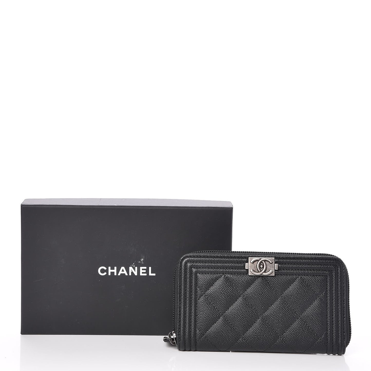 Caviar Quilted Boy Small Zip Around Wallet Black