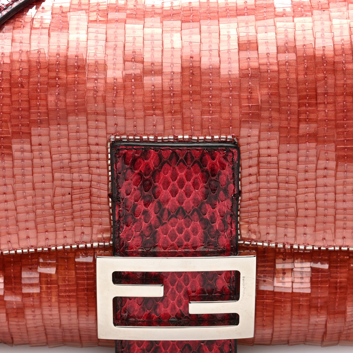 Fendi Sequin Snakeskin Re-Edition Baguette Pink 6 of 8