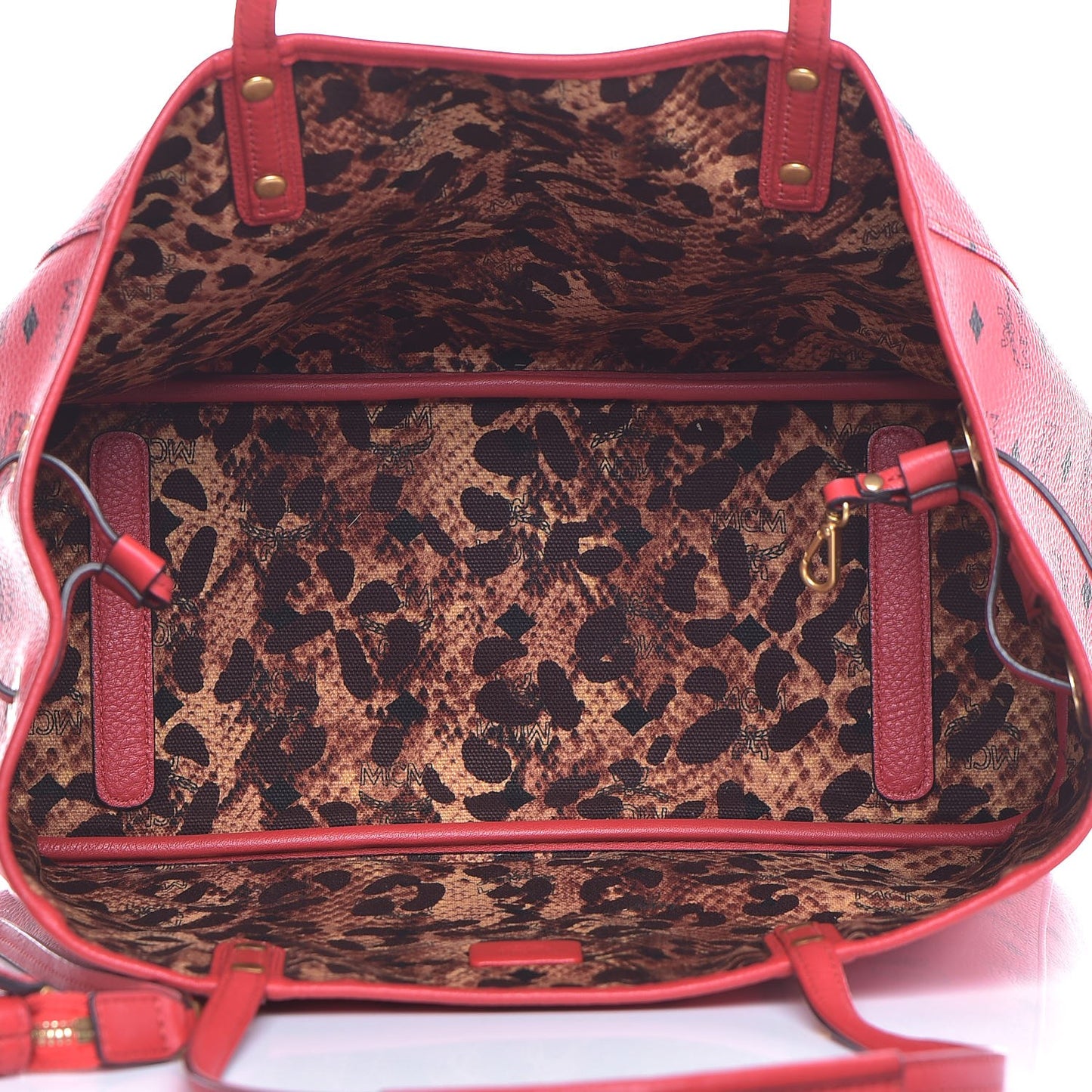 Visetos Medium Reversible Shopper Project Tote Red Jaguar Brown