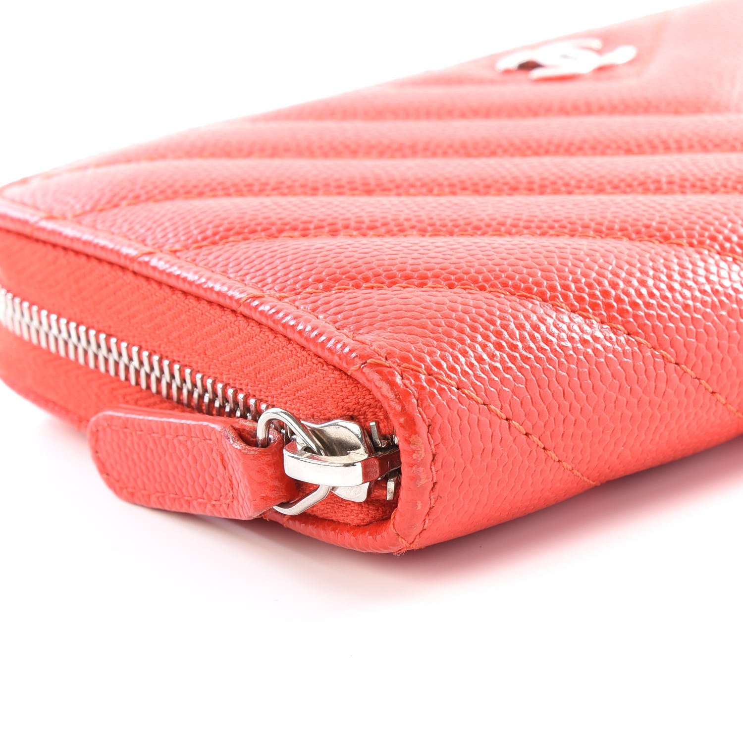 Chanel Caviar Chevron Quilted Small Zip Around Wallet Red 5 of 14
