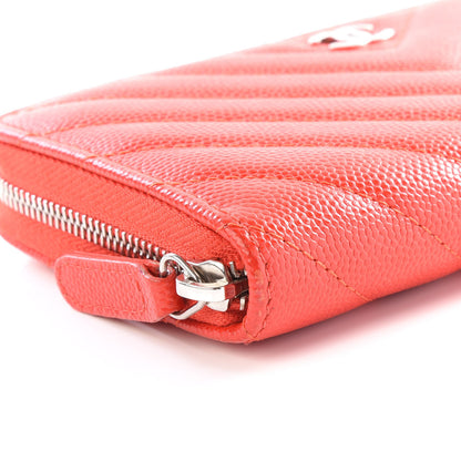 Chanel Caviar Chevron Quilted Small Zip Around Wallet Red 5 of 14