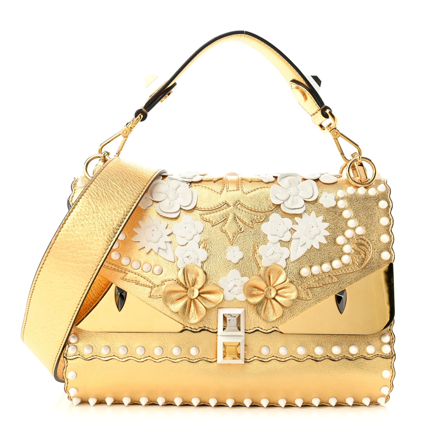 Metallic Calfskin Wonder Monster Kan I Shoulder Bag Gold