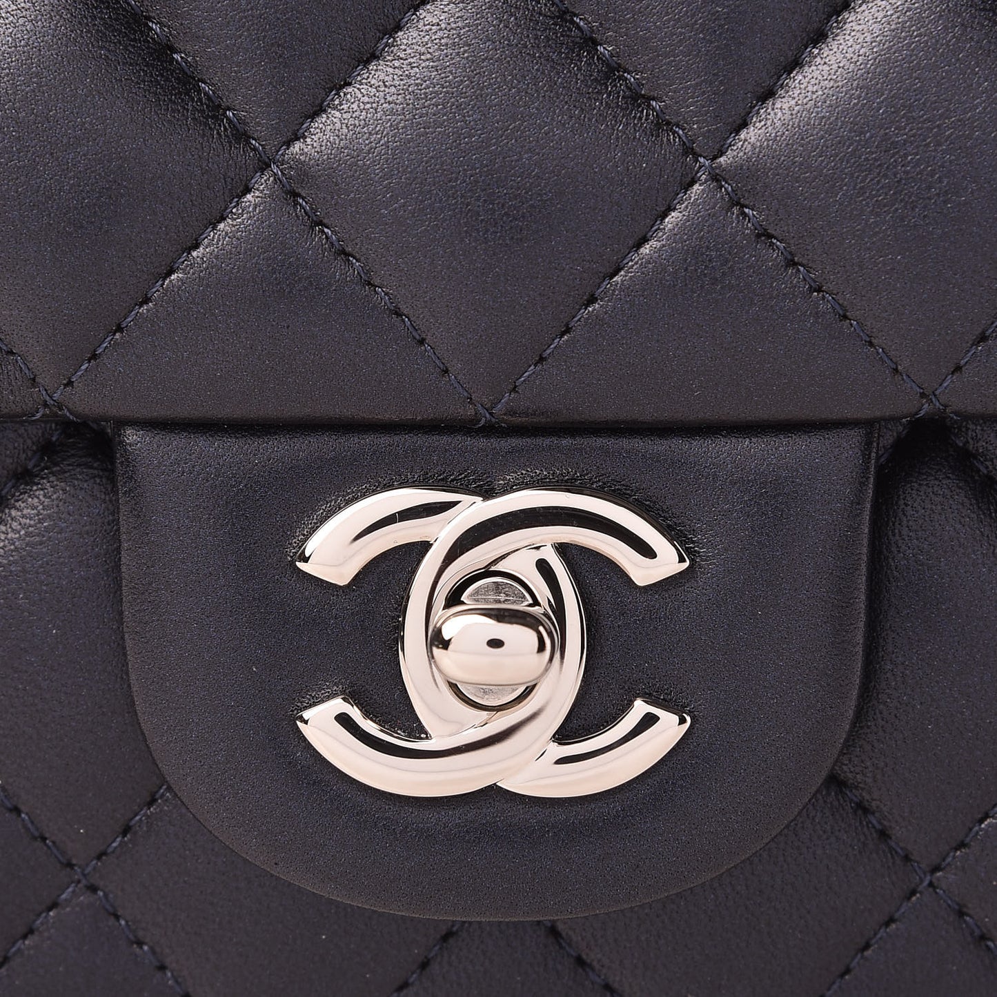Metallic Lambskin Quilted Mini Rectangular Flap Navy