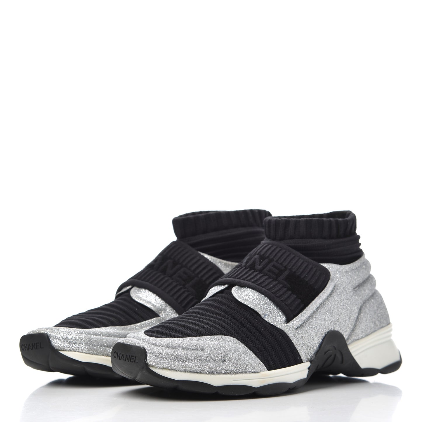 Glitter Stretch Fabric CC Sneakers 35 Black Silver