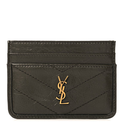Saint Laurent Crinkled Calfskin Matelasse Monogram Niki Card Case Light Musk 1 of 7