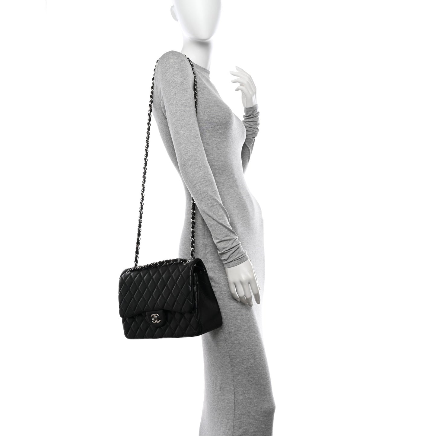 Lambskin Quilted Jumbo Double Flap Black