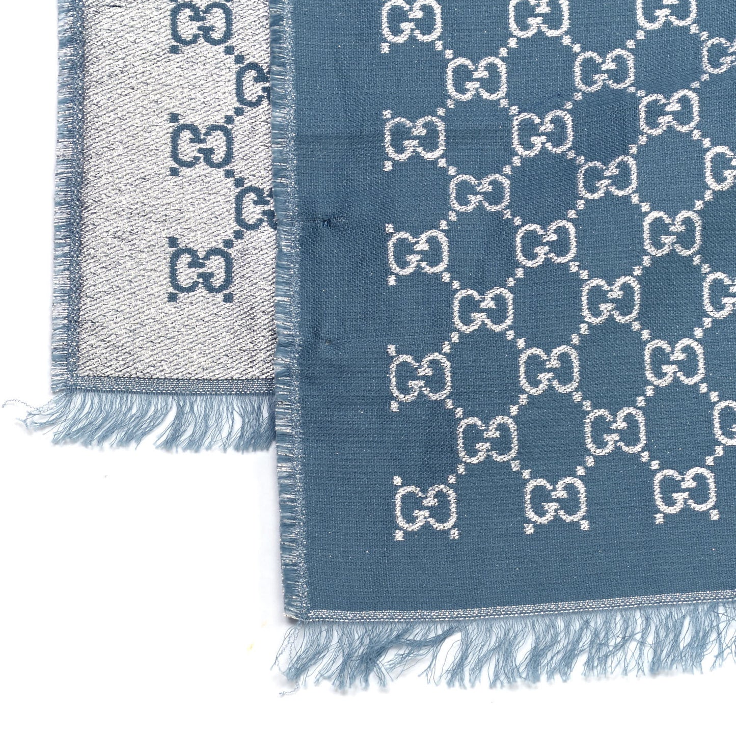 Cotton Lame GG Monogram Argentavio Fringe Scarf Periwinkle Light Grey