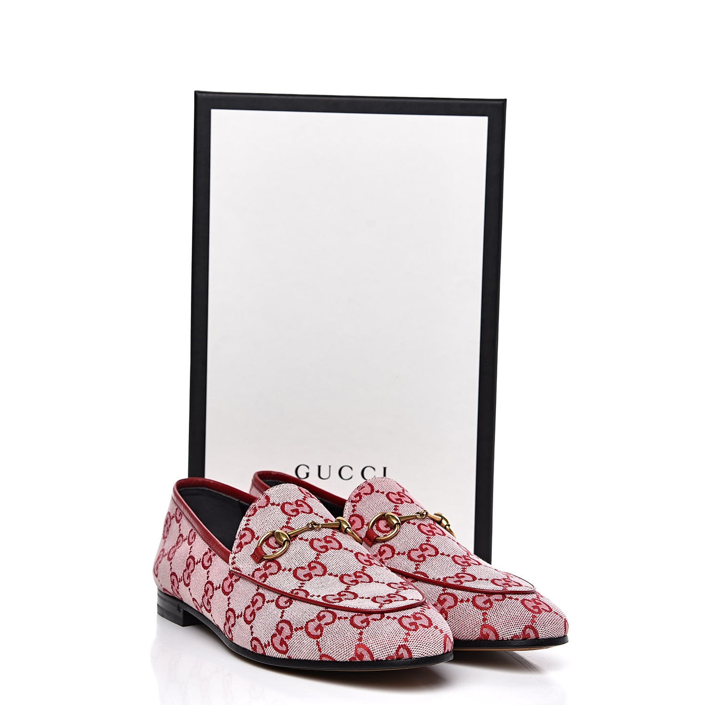 Canvas GG Monogram Horsebit Womens Jordaan Loafers 39 Gardenia Hibiscus Red
