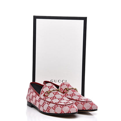 Gucci Canvas GG Monogram Horsebit Womens Jordaan Loafers 39 Gardenia Hibiscus Red 9 of 9
