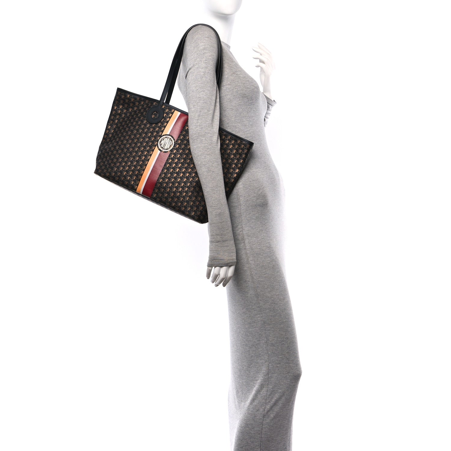 Moynat Canvas 1920 Calfskin Oh! Tote Ruban MM Carbon Bronze Ochre Bordeaux 3 of 9
