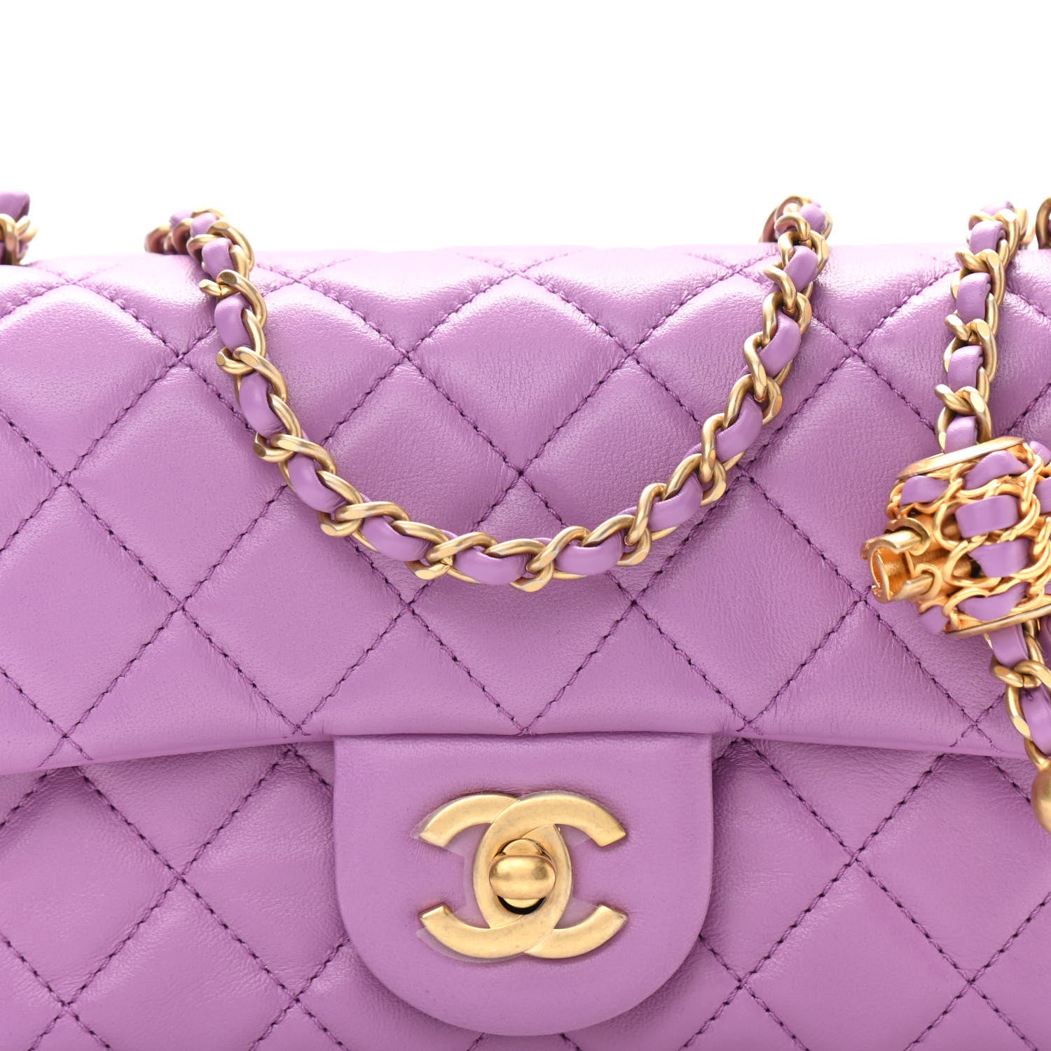Chanel Lambskin Quilted Mini Rectangular Pearl Crush Flap Purple 7 of 9