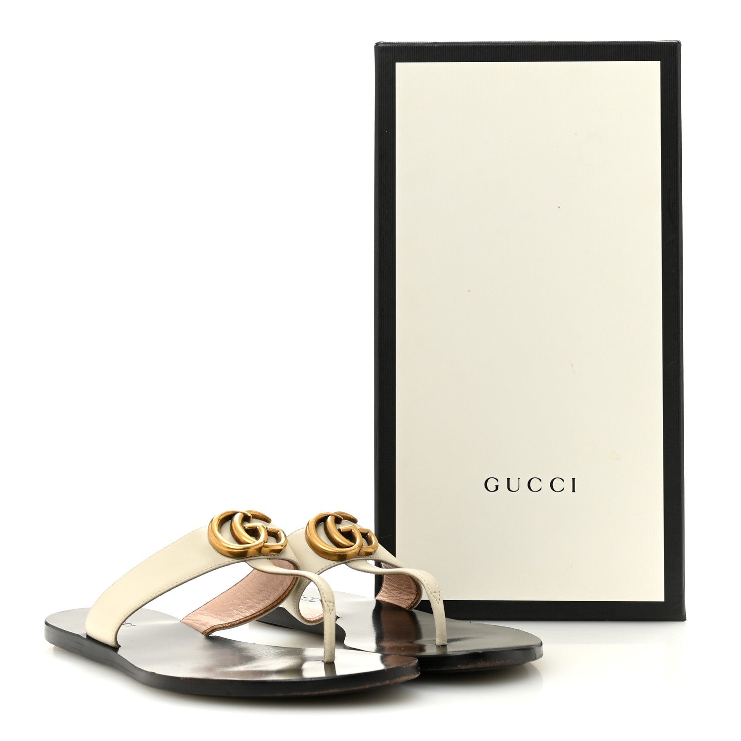 Gucci Calfskin GG Marmont Thong Sandals 36 Mystic White 1886178