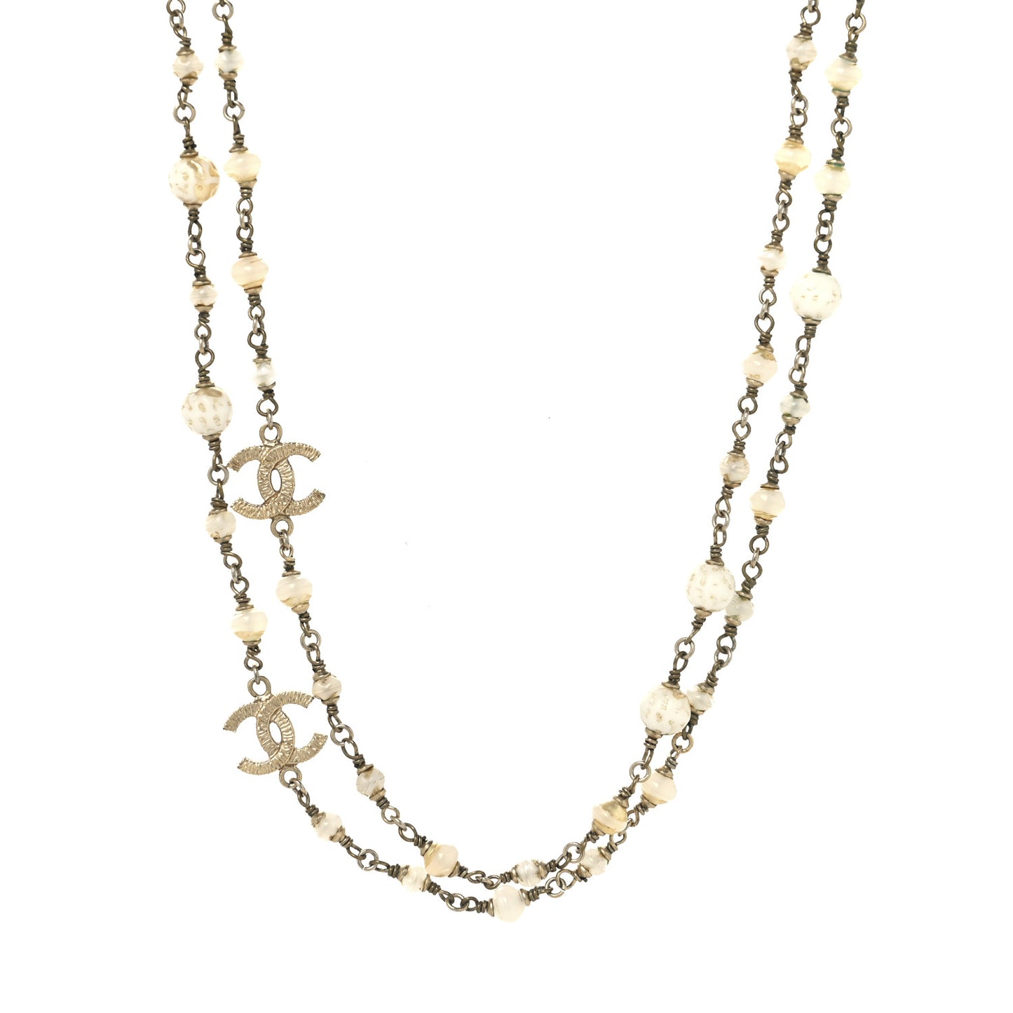 Beaded Enamel CC Necklace Gold