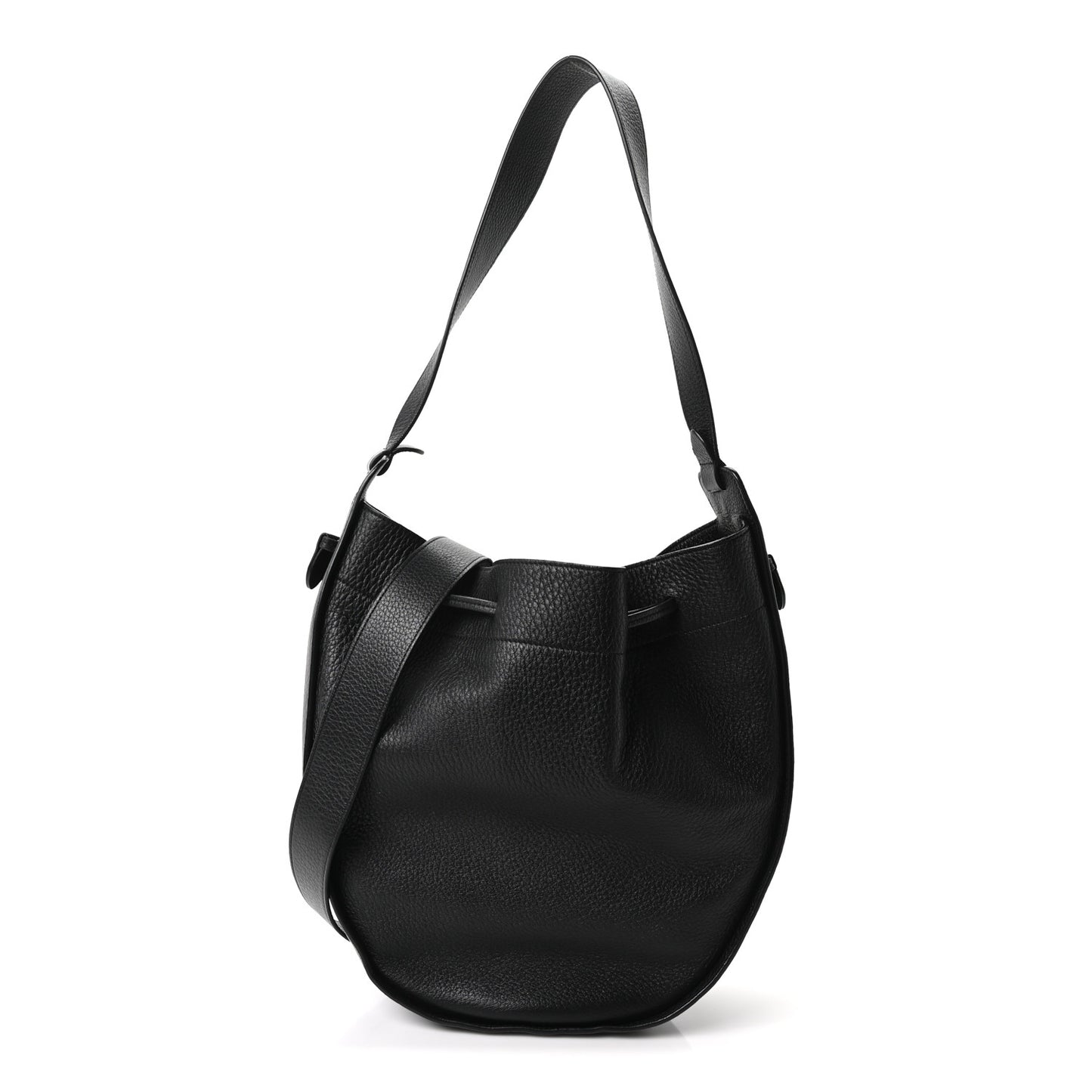 Grained Calfskin Drawstring Pouch Black