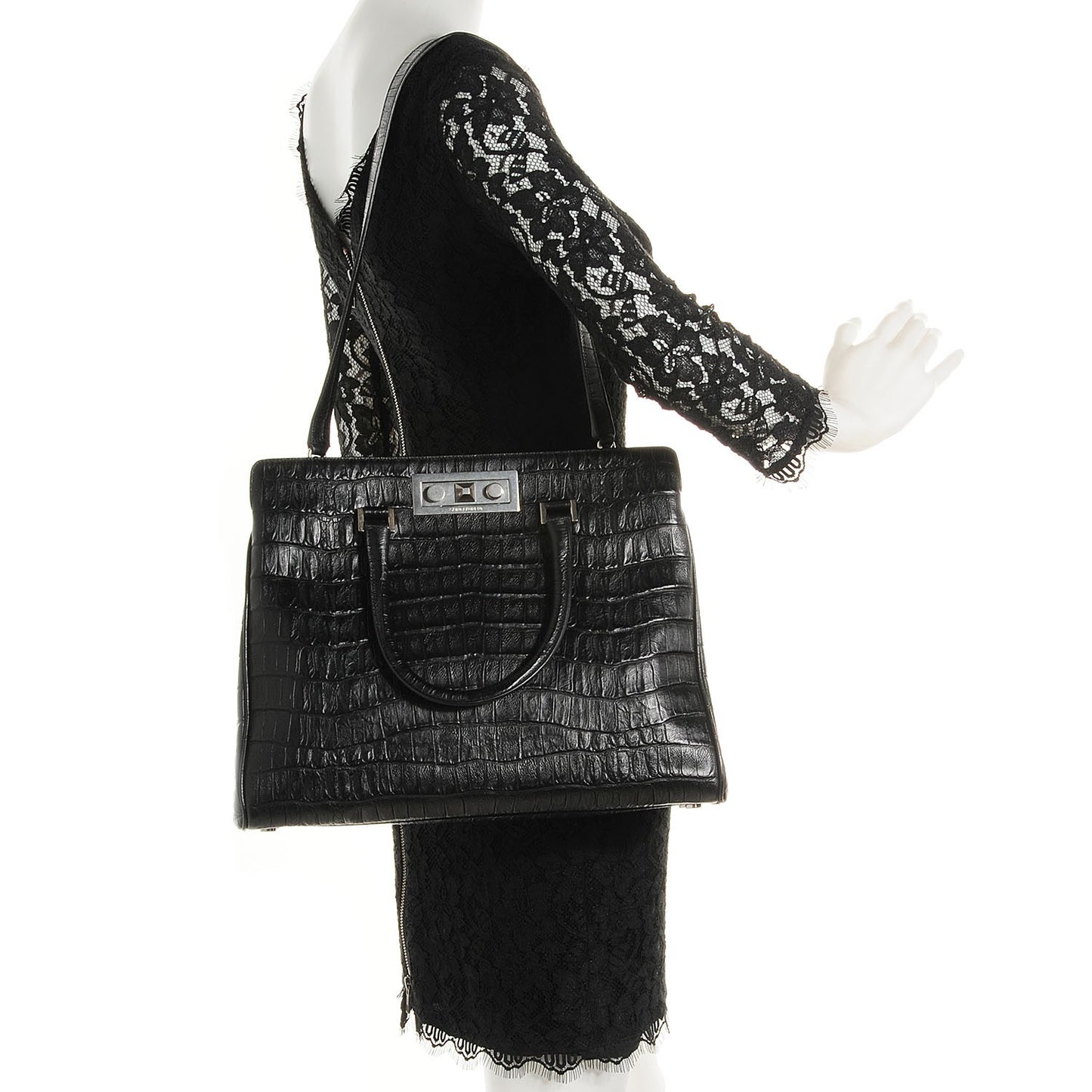 Crocodile Embossed Medium trois Class Tote Black