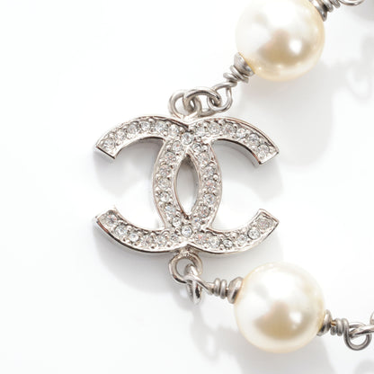 Chanel Crystal Pearl CC Long Necklace Silver 5 of 5
