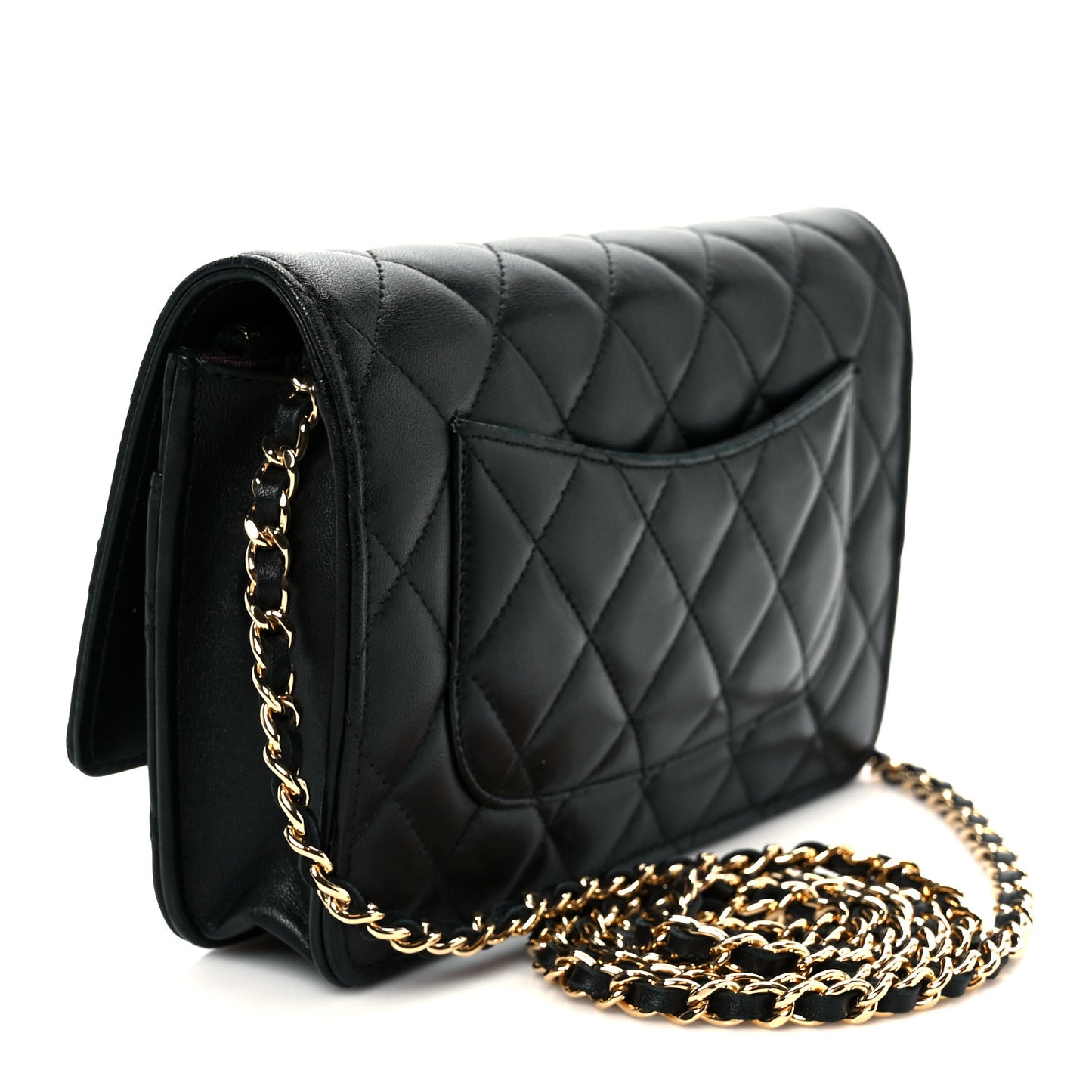 Lambskin Quilted Wallet On Chain WOC Black