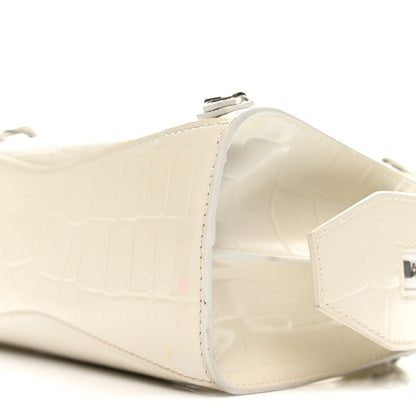 Balenciaga Semi Shiny Calfskin Crocodile Embossed Neo Classic Silver Hardware Mini City White 10 of 14