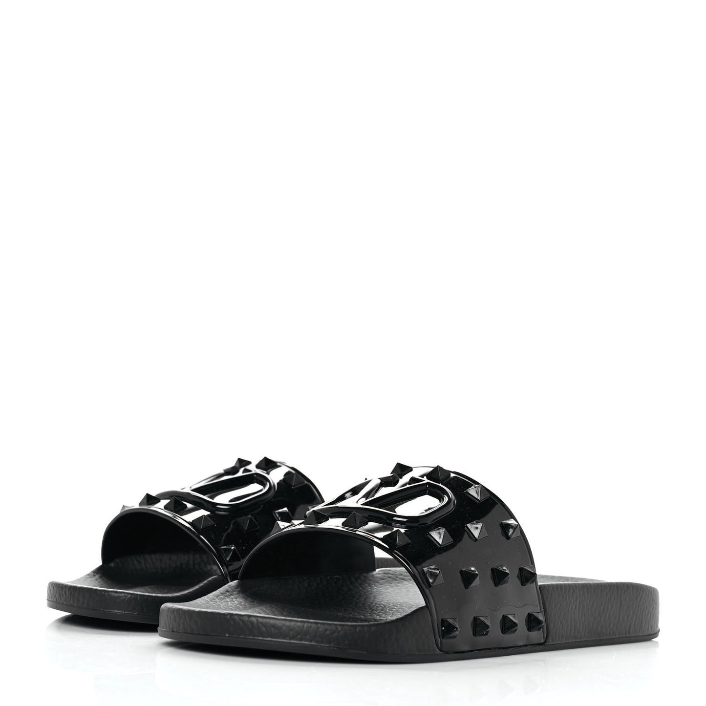 Patent Rubber Mens Rockstud VLogo Slide Sandals 42 Black