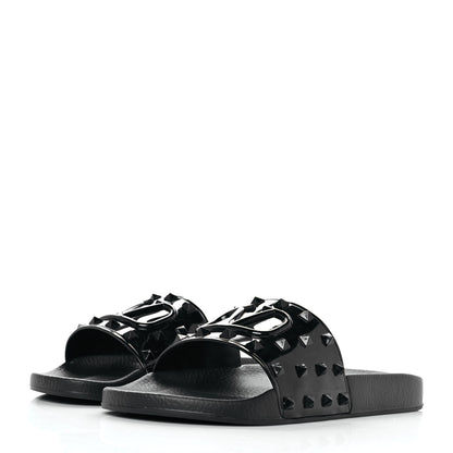 Valentino Garavani Patent Rubber Mens Rockstud VLogo Slide Sandals 42 Black 3 of 7