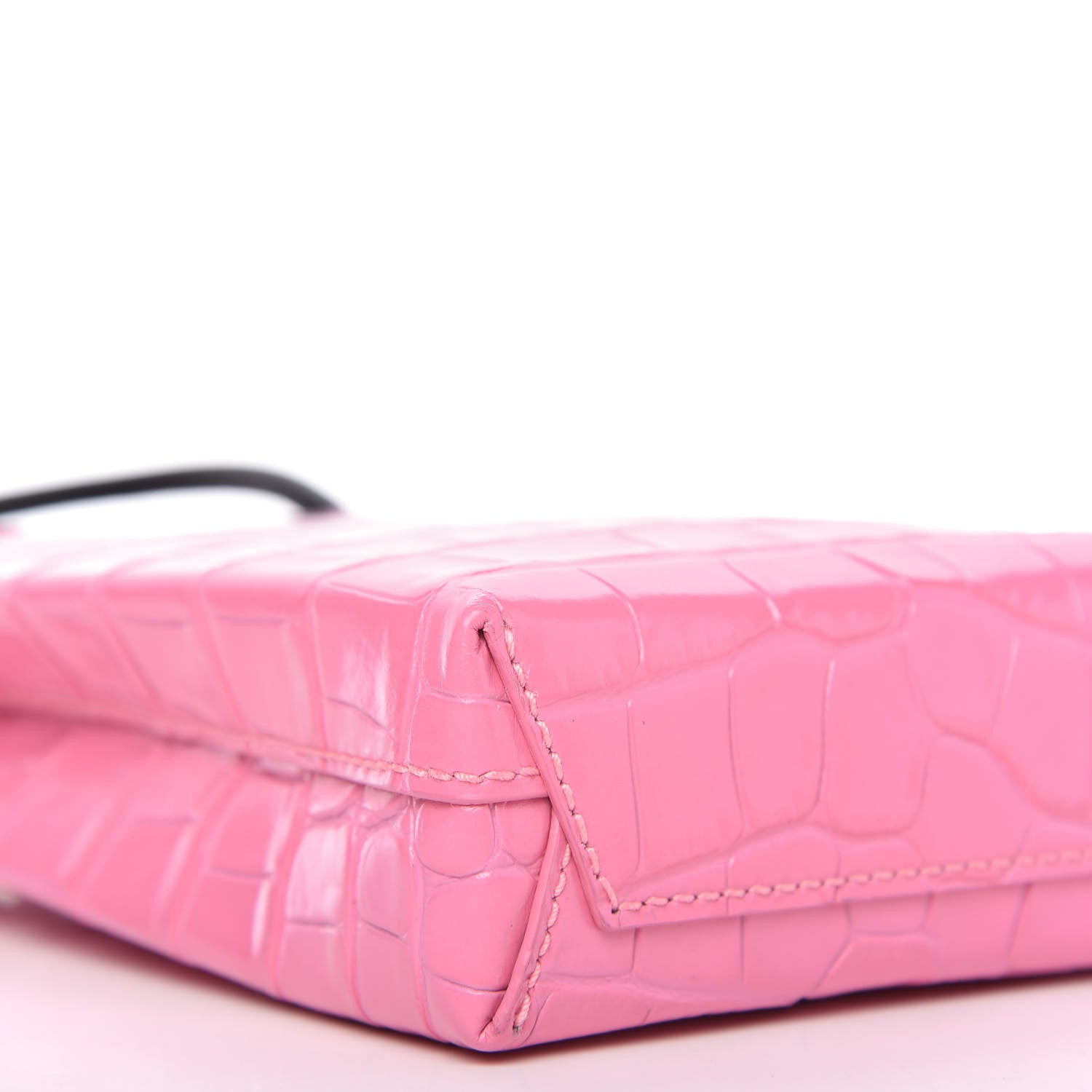 Balenciaga Shiny Calfskin Crocodile Embossed Logo Shopping Phone Holder Bag Rose Black 6 of 9