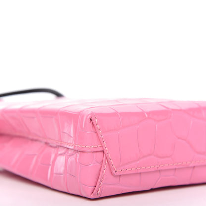 Balenciaga Shiny Calfskin Crocodile Embossed Logo Shopping Phone Holder Bag Rose Black 6 of 9