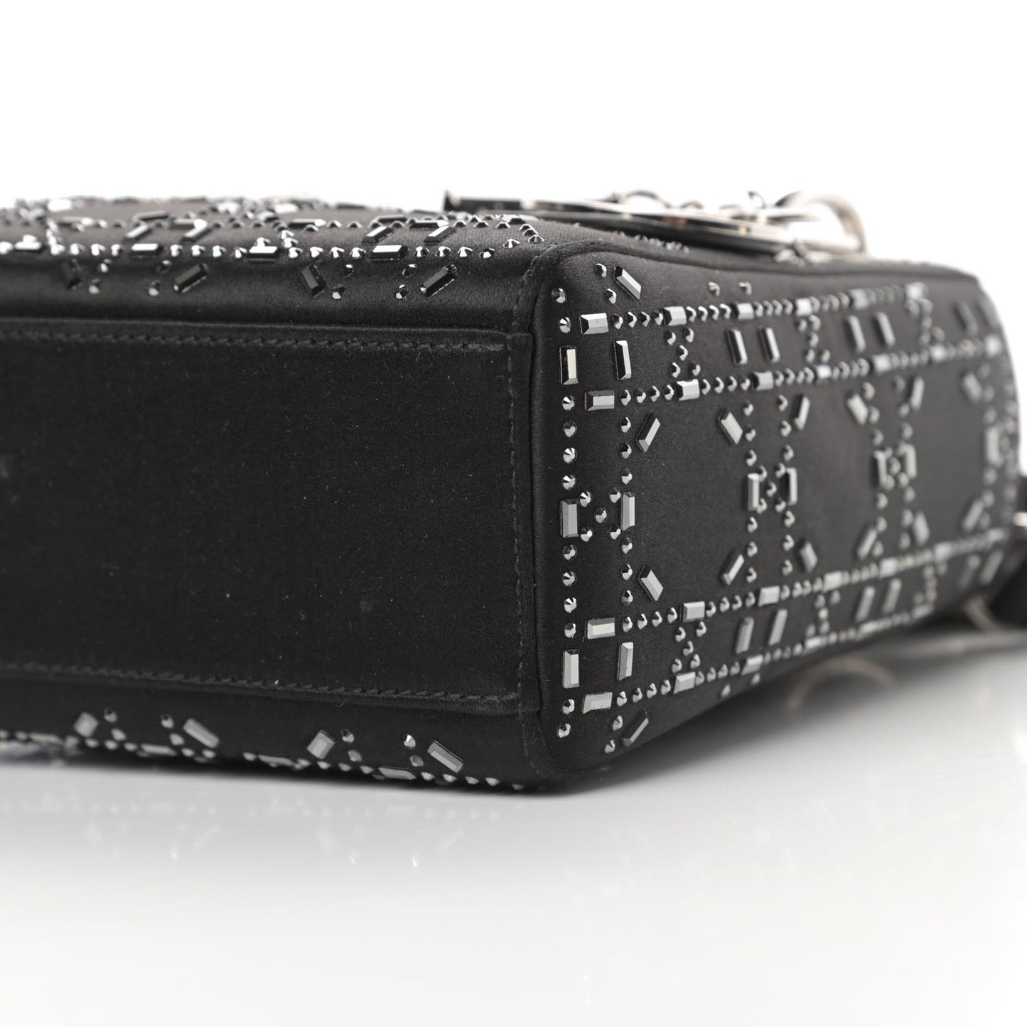 Satin Crystal Cannage Mini Lady Dior Black