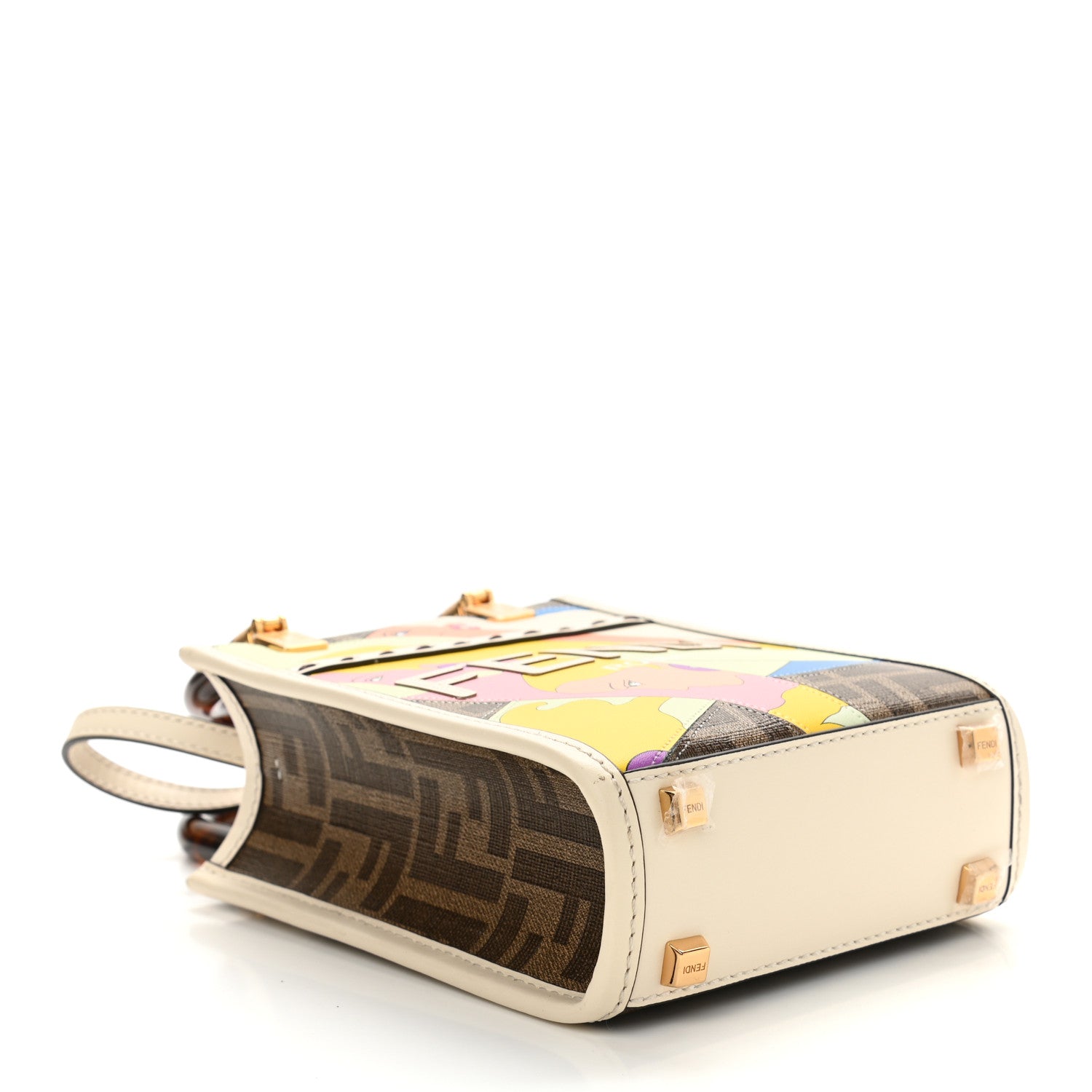 Fendi Glazed Fabric Vitello King Plexiglass FF 1974 Logo Hairdo Girls Inlay Mini Fendi Sunshine Shopper Tote Mogano Panna Multicolor 4 of 9