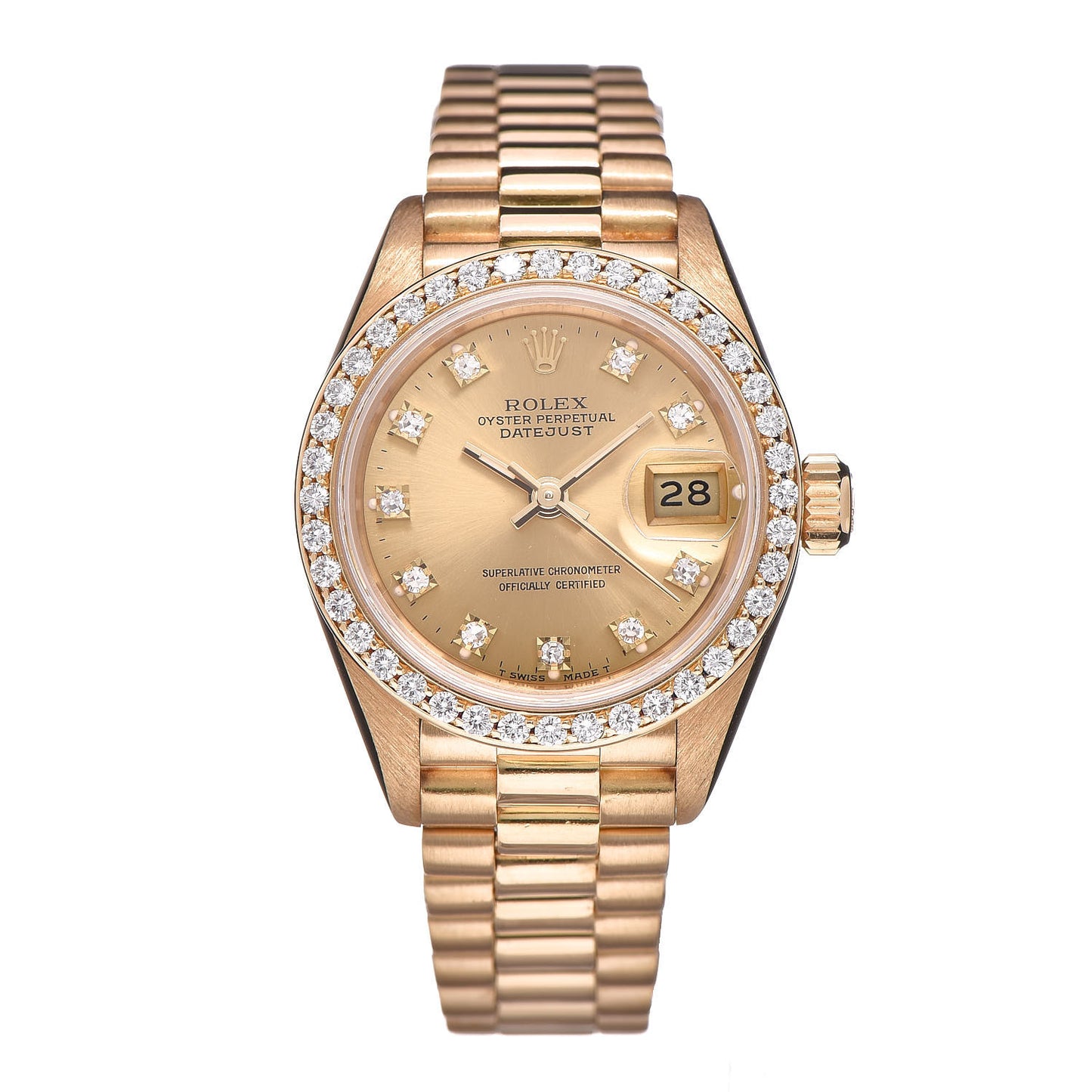 18K Yellow Gold Diamond 26mm Datejust President Watch Champagne 69138