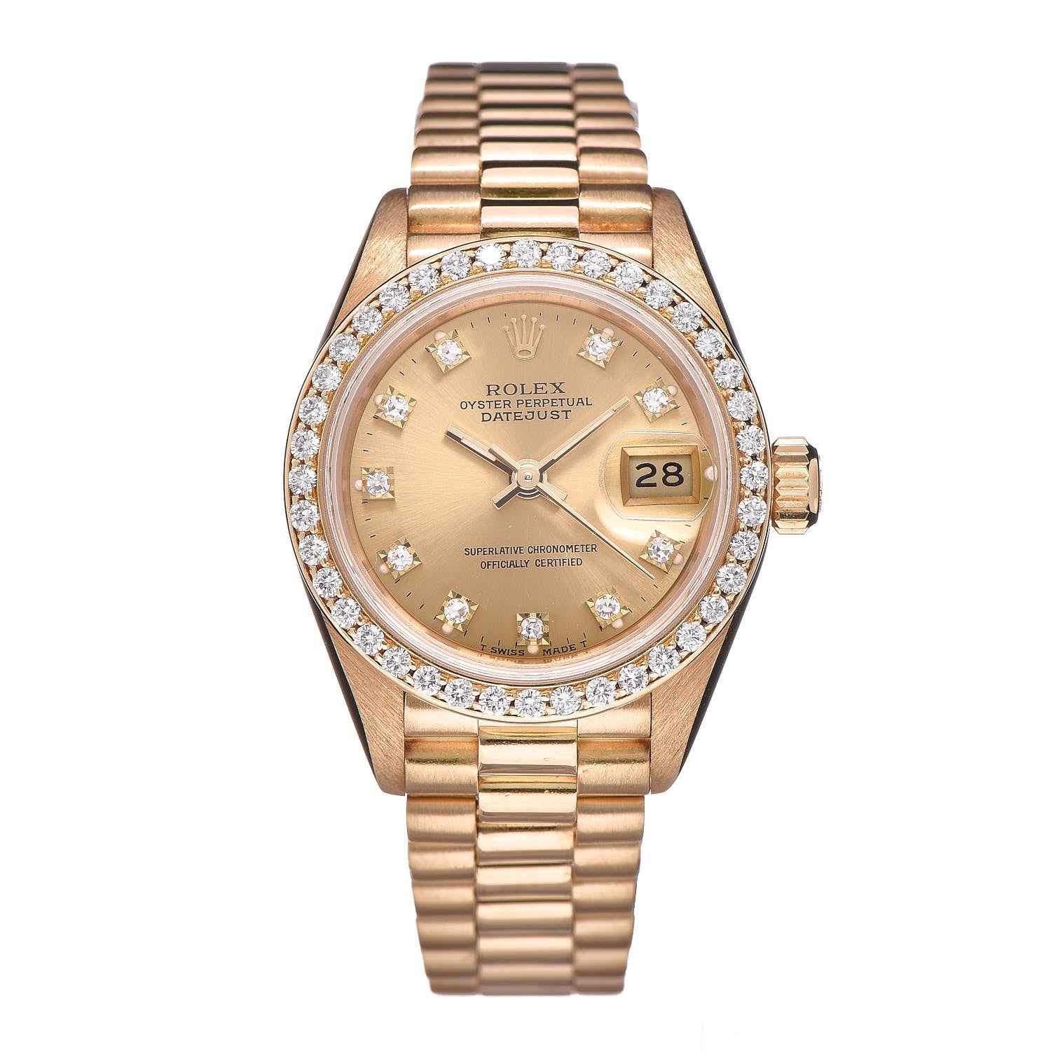 Rolex 18K Yellow Gold Diamond 26mm Datejust President Watch Champagne 69138 1 of 6