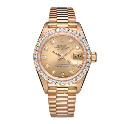 Rolex 18K Yellow Gold Diamond 26mm Datejust President Watch Champagne 69138 1 of 6