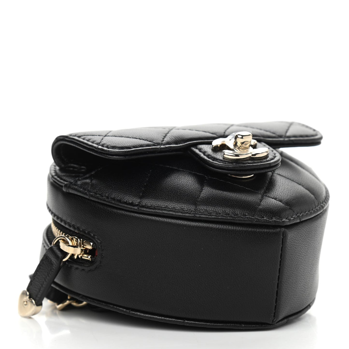 Lambskin Quilted CC In Love Heart Waist Belt Bag With Chain Black
