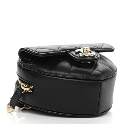 Chanel Lambskin Quilted CC In Love Heart Waist Belt Bag With Chain Black 4 of 10
