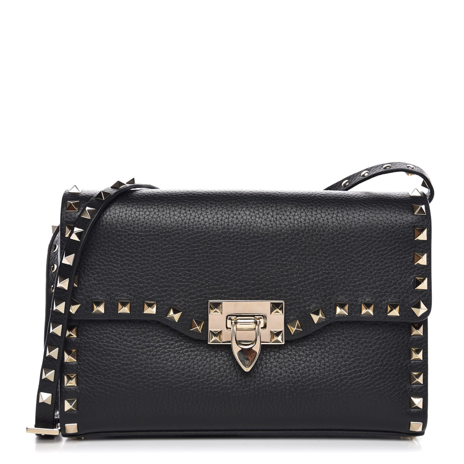 Valentino Garavani Pebbled Calfskin Medium Rockstud Flip Lock Crossbody Bag Black 1 of 7
