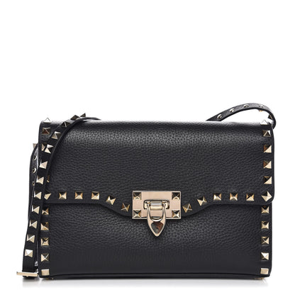 Valentino Garavani Pebbled Calfskin Medium Rockstud Flip Lock Crossbody Bag Black 1 of 7