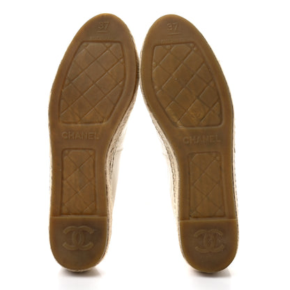 Chanel Metallic Calfskin Grosgrain CC Espadrilles 37 Ivory Black 5 of 9