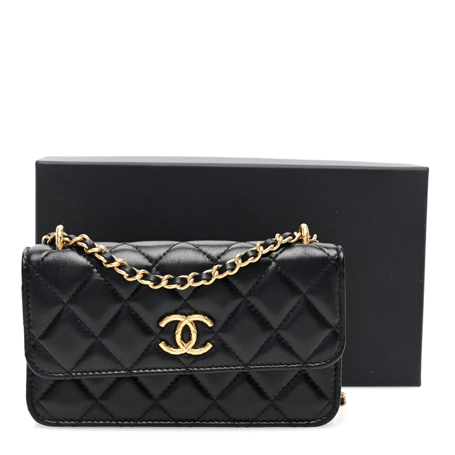Chanel Lambskin Quilted Dynasty Flap Phone Holder With Chain Black 11 of 11