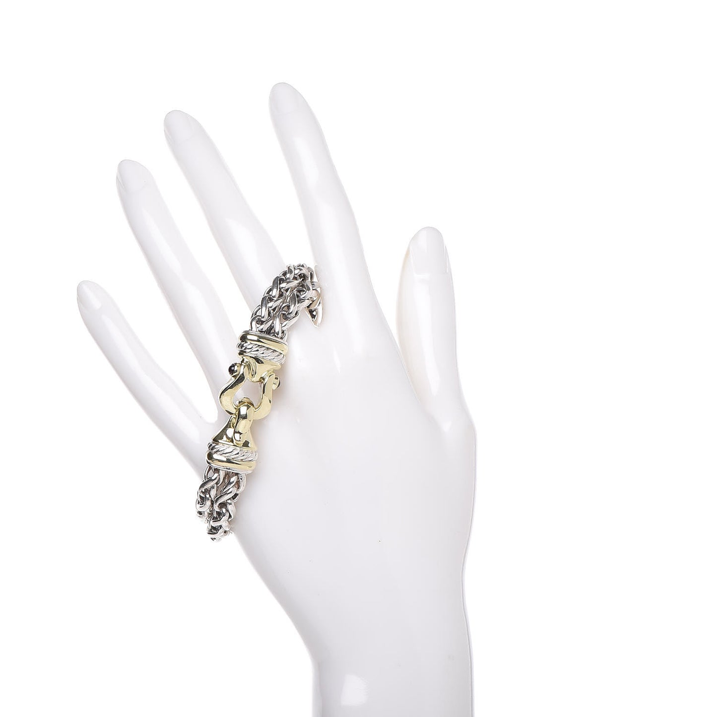 Sterling Silver 14K Yellow Gold Garnet 6mm Double Wheat Buckle Bracelet