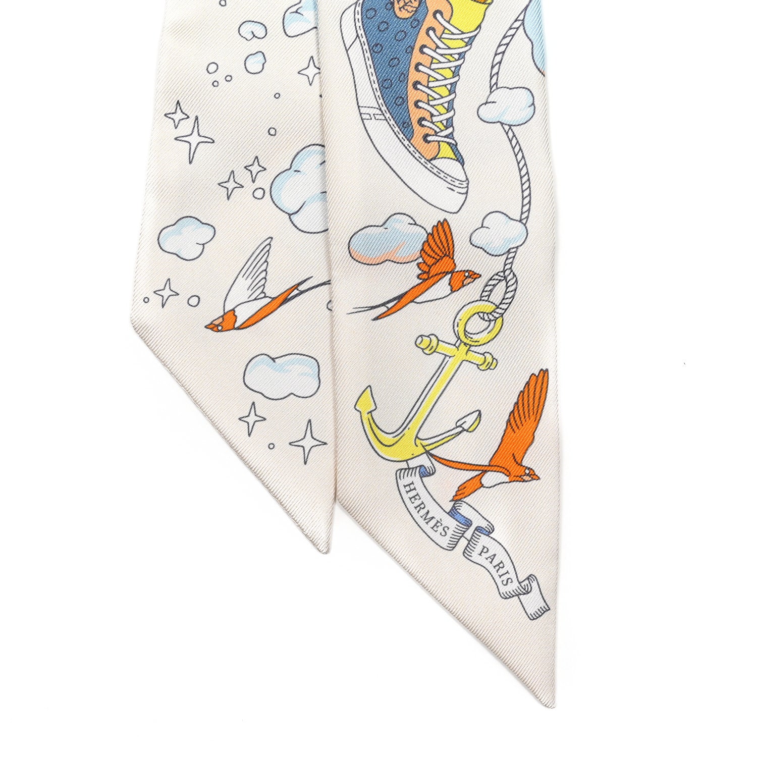Hermes Silk Sur Mon Nuage Twilly Creme Bleu Ciel Orange 2 of 4