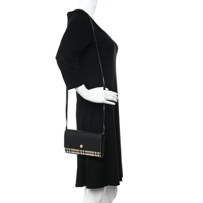 Burberry Calfskin Vintage Check Hannah Wallet with Detachable Strap Black 2 of 11
