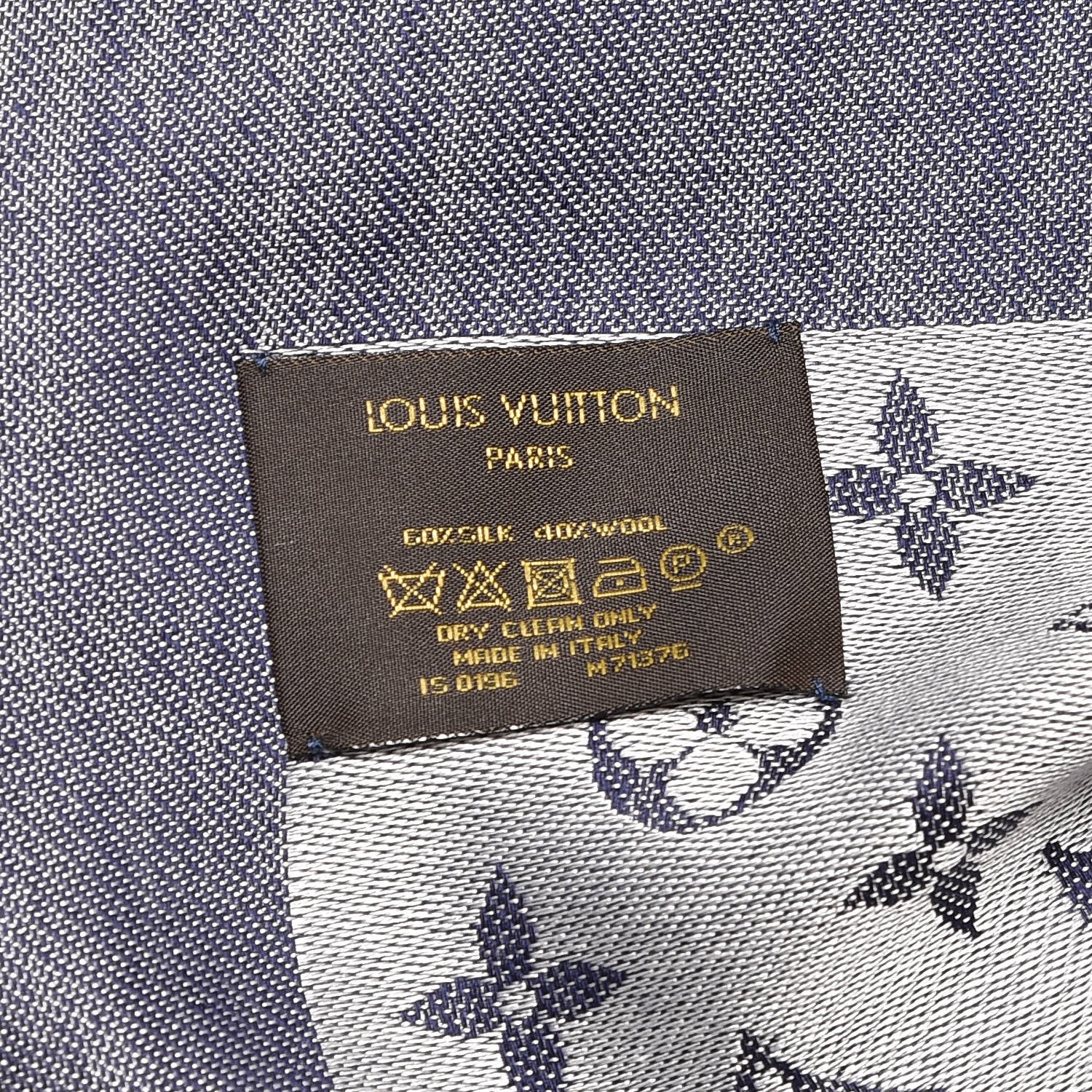 Louis Vuitton Wool Silk Monogram Denim Shawl Blue 6 of 6